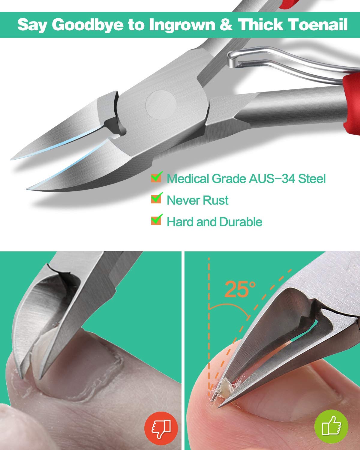 Podiatrist Toenail Clippers, Professional Thick Toenail Clippers for Thick & Ingrown Nails, Wide Jaw Opening Nail Clippers Set Toenail Clippers For Ingrown Manicure, Pedicure, Men, Women, Seniors - Image 2